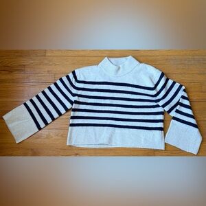 J. Crew Navy and Cream Striped Turtleneck Sweater
